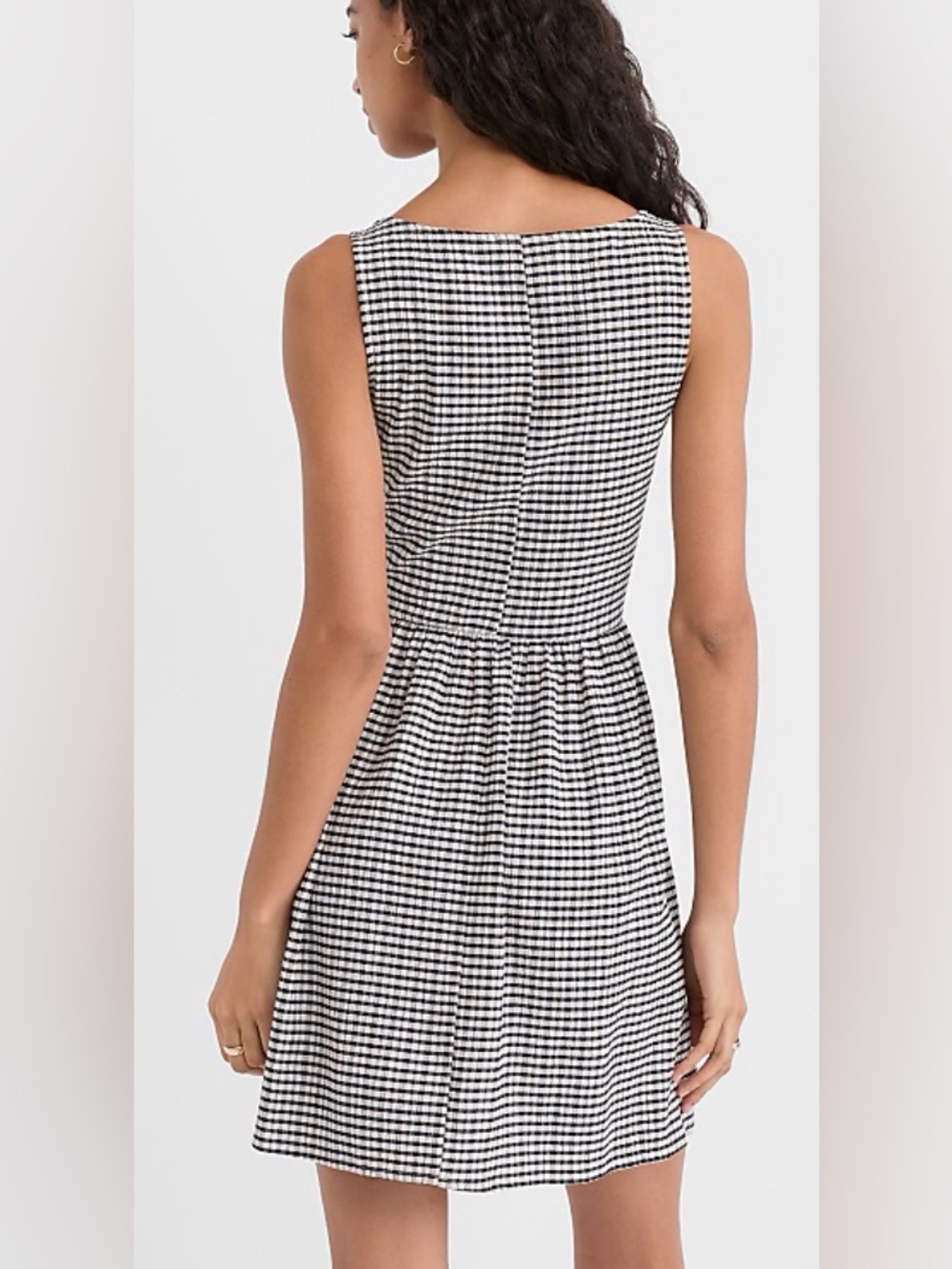 LOFT Black and White Gingham V-Neck Midi Dress - Picture 2 of 5
